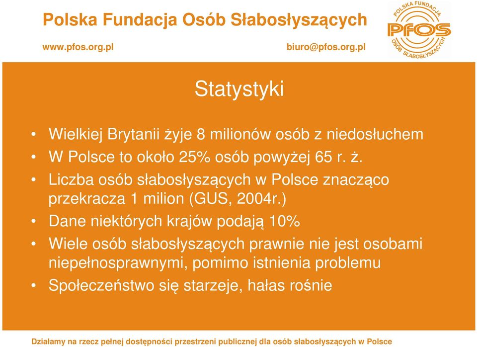 Liczba osób słabosłyszących w Polsce znacząco przekracza 1 milion (GUS, 2004r.
