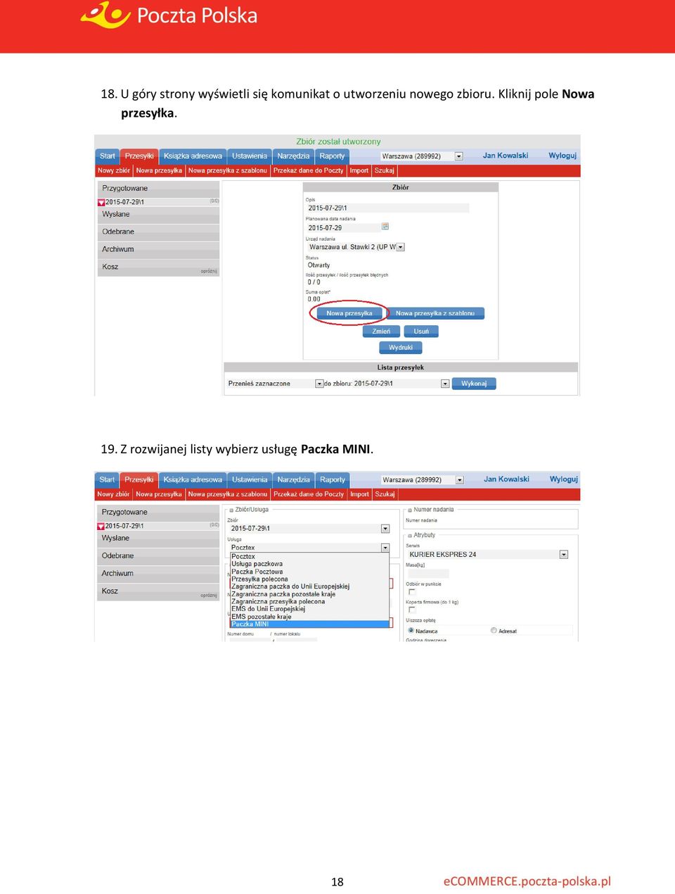 Kliknij pole Nowa przesyłka. 19.