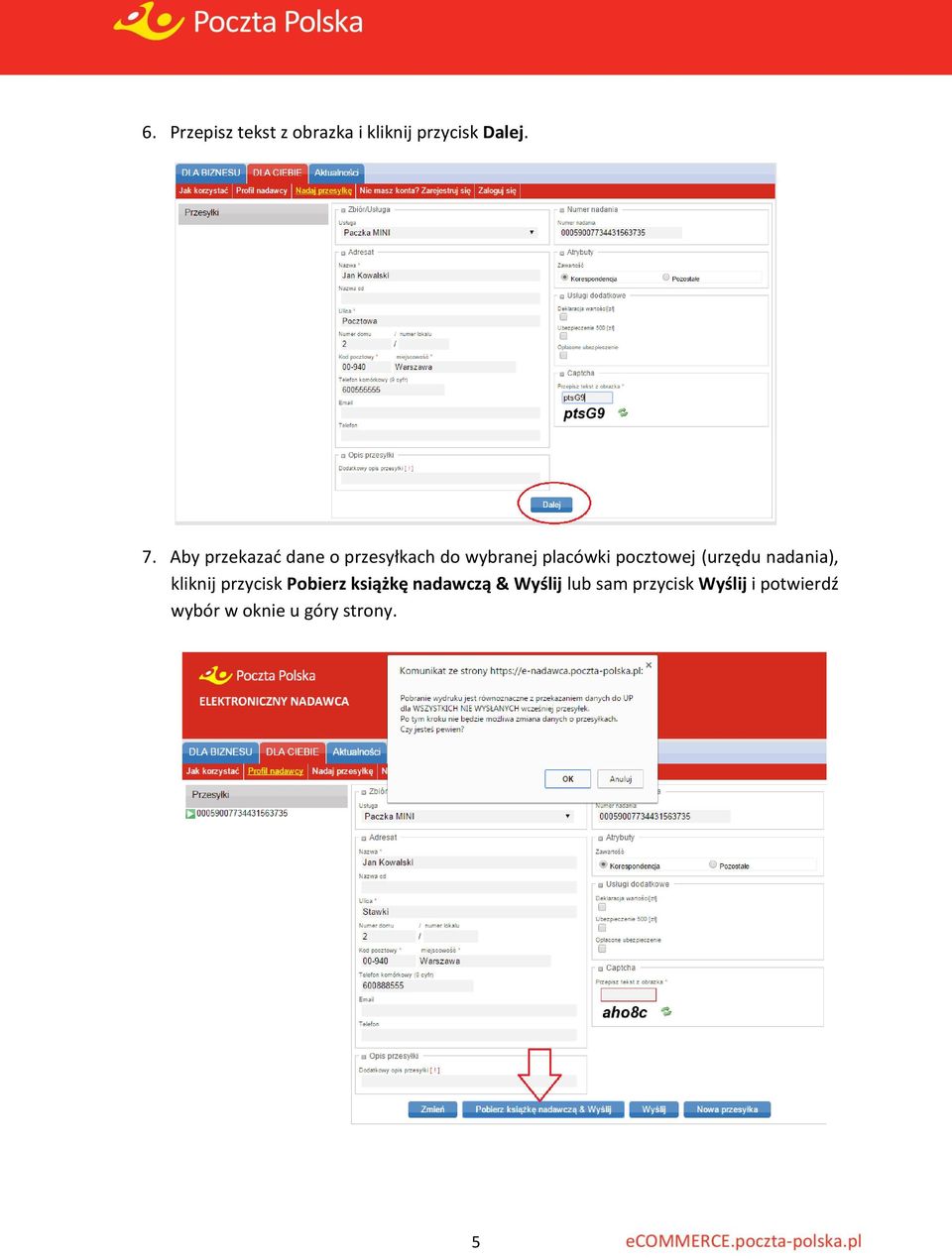 (urzędu nadania), kliknij przycisk Pobierz książkę nadawczą &