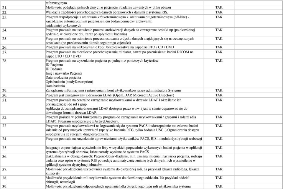 Program pozwala na ustawienie procesu archiwizacji danych na zewnętrzne nośniki np (po określonej godzinie, w określone dni, zaraz po spłynięciu badania) 25.