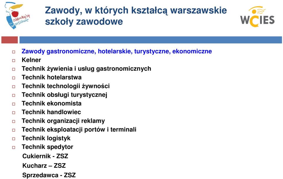 żywności Technik obsługi turystycznej Technik ekonomista Technik handlowiec Technik organizacji reklamy