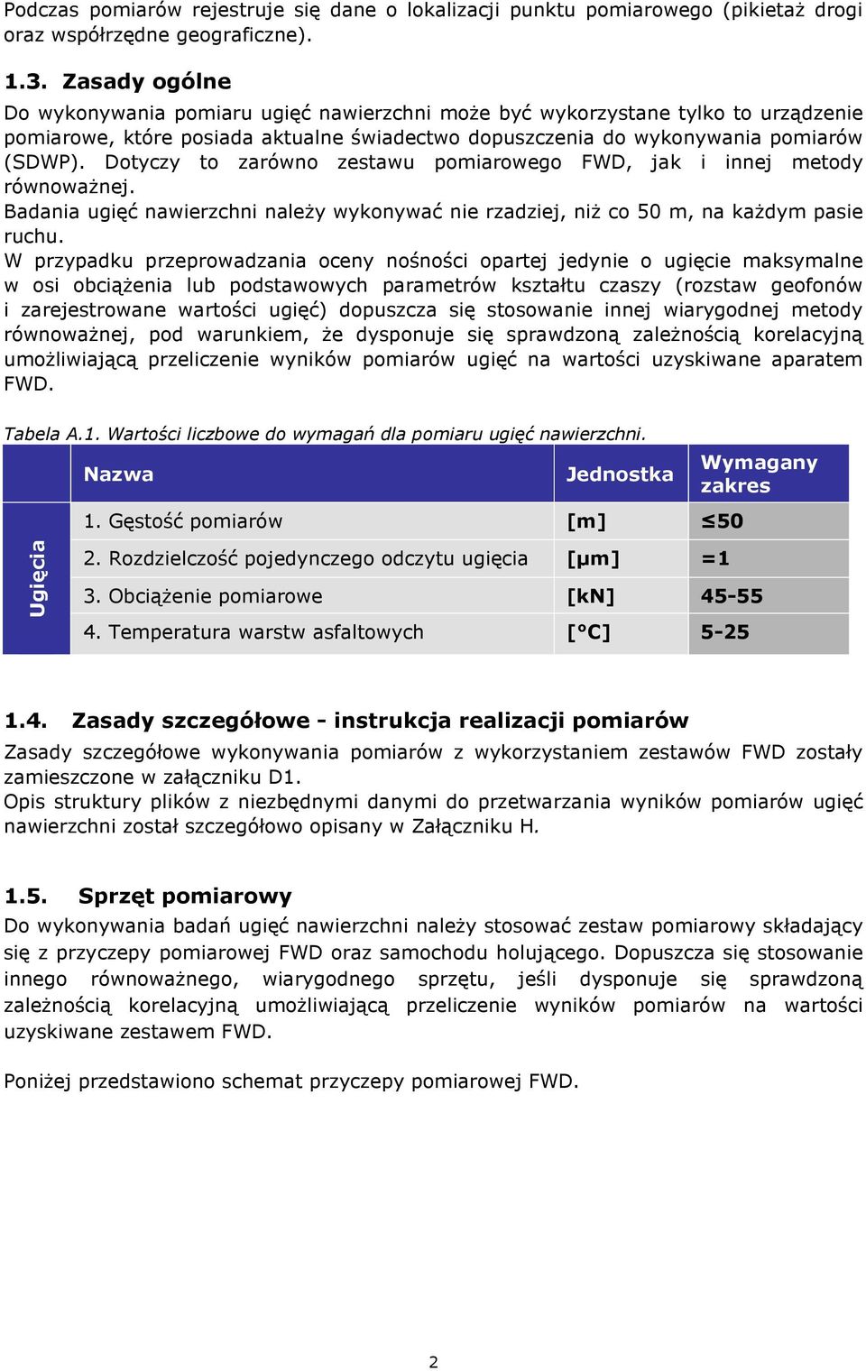 Dotyczy to zarówno zestawu pomiarowego FWD, jak i innej metody równoważnej. Badania ugięć nawierzchni należy wykonywać nie rzadziej, niż co 50 m, na każdym pasie ruchu.