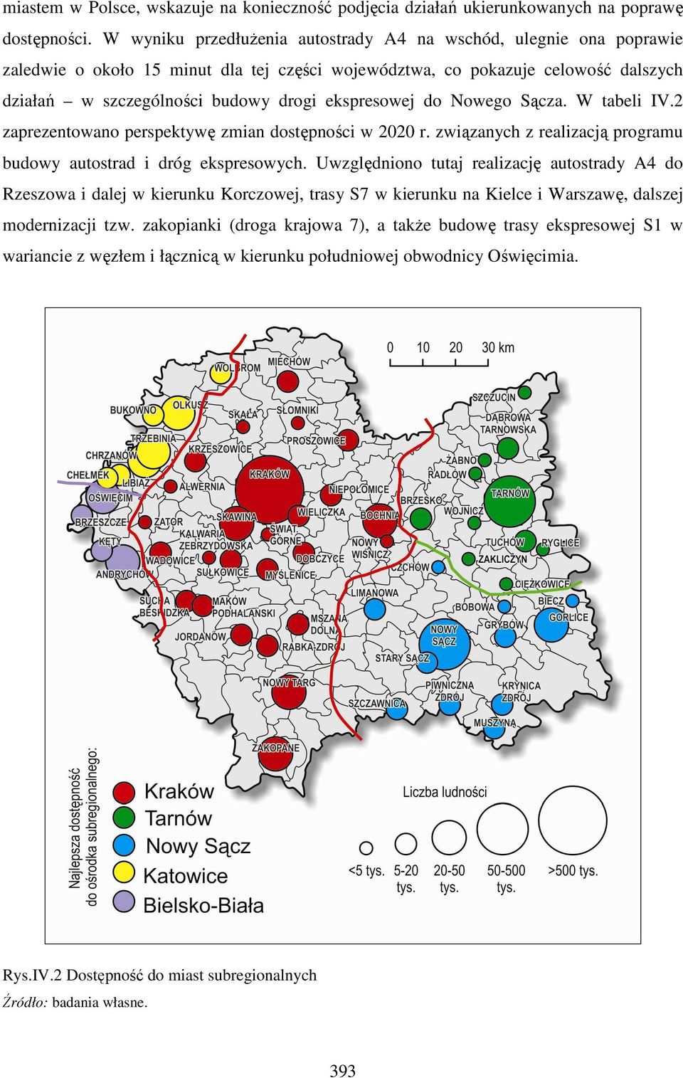ekspresowej do Nowego Sącza. W tabeli IV.2 zaprezentowano perspektywę zmian dostępności w 2020 r. związanych z realizacją programu budowy autostrad i dróg ekspresowych.