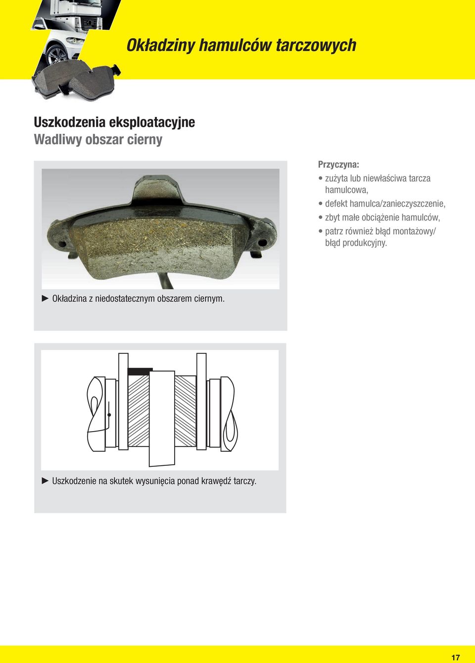 obciążenie hamulców, patrz również błąd montażowy/ błąd produkcyjny.