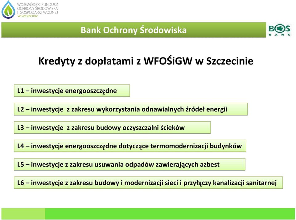 ścieków L4 inwestycje energooszczędne dotyczące termomodernizacji budynków L5 inwestycje z zakresu usuwania