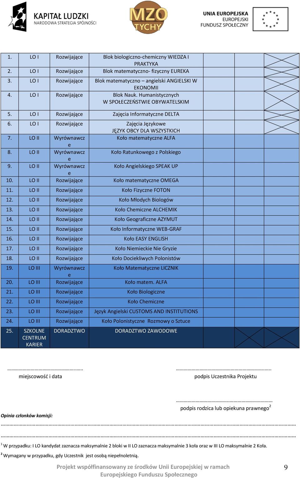 LO II Wyrównawcz Koło matematyczne ALFA e 8. LO II Wyrównawcz Koło Ratunkowego z Polskiego e 9. LO II Wyrównawcz Koło Angielskiego SPEAK UP e 10. LO II Rozwijające Koło matematyczne OMEGA 11.