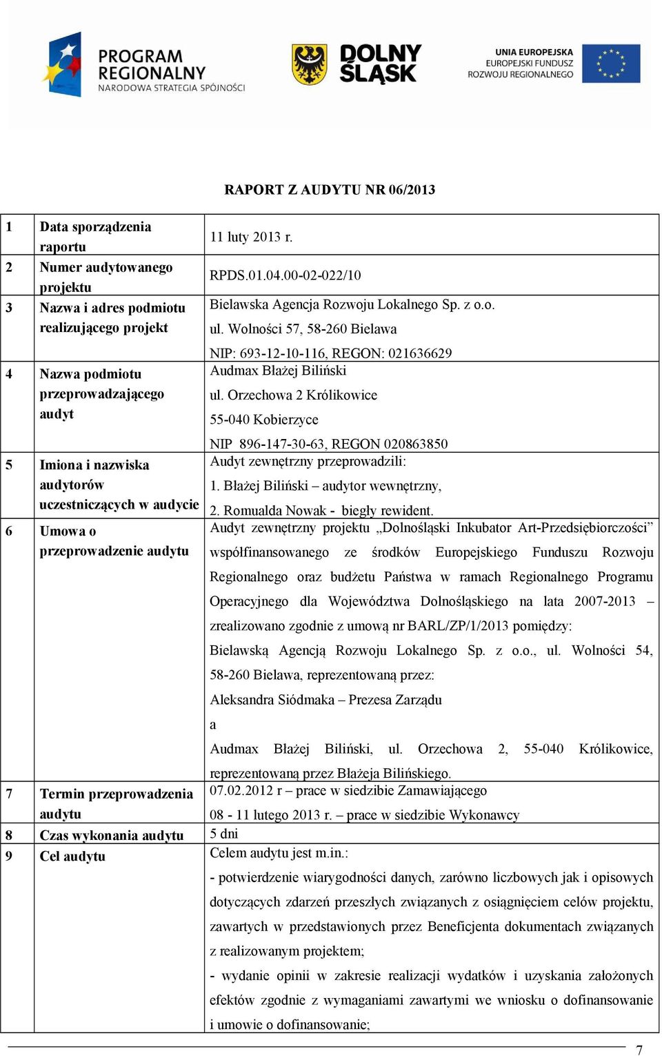 Wolności 57, 58-260 Bielawa NIP: 693-12-10-116, REGON: 021636629 Audmax Błażej Biliński ul.