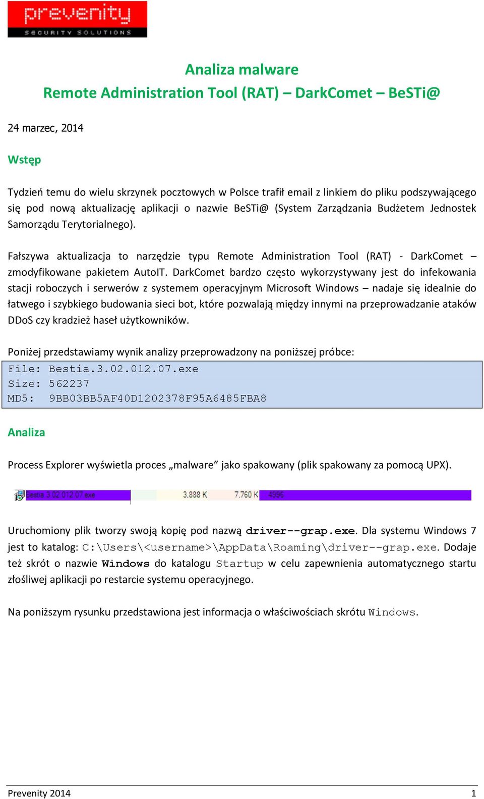 Fałszywa aktualizacja to narzędzie typu Remote Administration Tool (RAT) - DarkComet zmodyfikowane pakietem AutoIT.