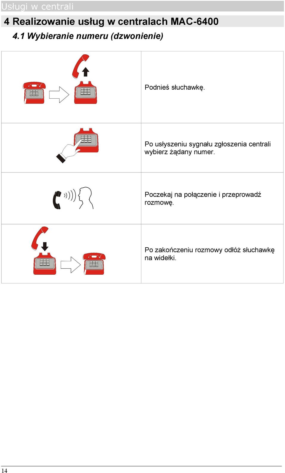 Po usłyszeniu sygnału zgłoszenia centrali wybierz żądany numer.