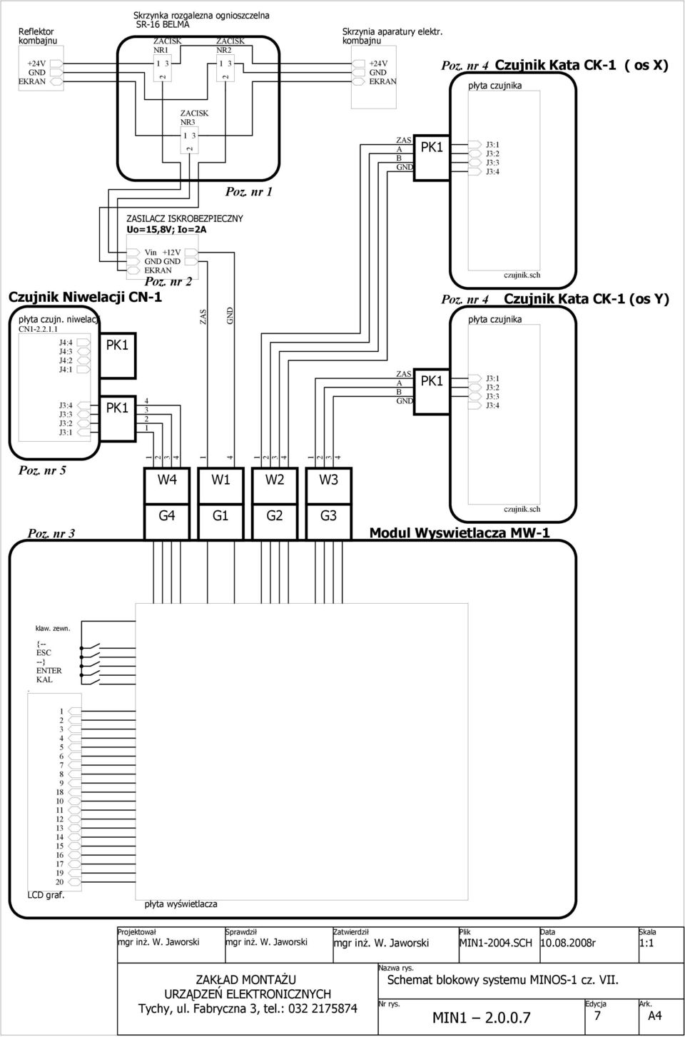 nr płyta czujnika J: J: J: J: czujnik.sch Czujnik Kata CK- (os Y) Poz. nr W W W W Poz. nr G G G G czujnik.sch Modul Wyswietlacza MW- klaw. zewn.. {-- ESC --} ENTER KL 8 9 8 0 9 0 LCD graf.