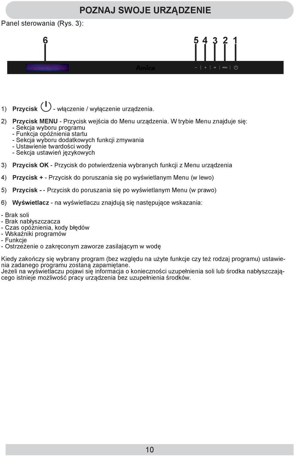 Przycisk do potwierdzenia wybranych funkcji z Menu urządzenia 4) Przycisk + - Przycisk do poruszania się po wyświetlanym Menu (w lewo) 5) Przycisk - - Przycisk do poruszania się po wyświetlanym Menu