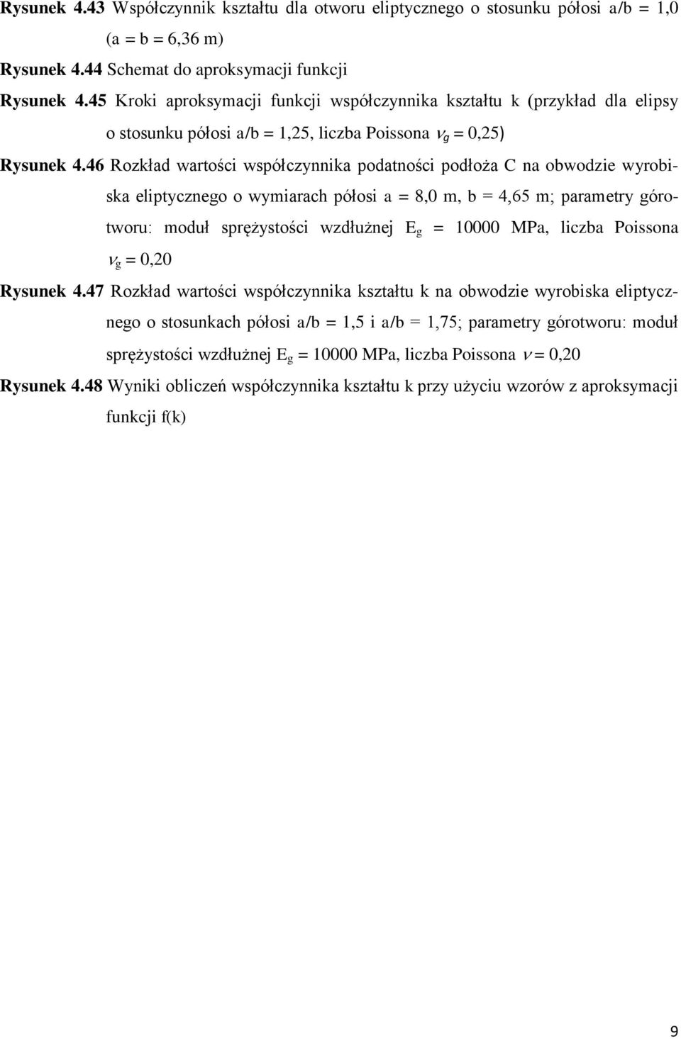 46 Rozkład watości współczynnika podatności podłoża C na obwodzie wyobiska eliptycznego o wymiaach półosi a = 8,0 m, b = 4,65 m; paamety góotwou: moduł spężystości wzdłużnej E g = 0000 MPa, liczba