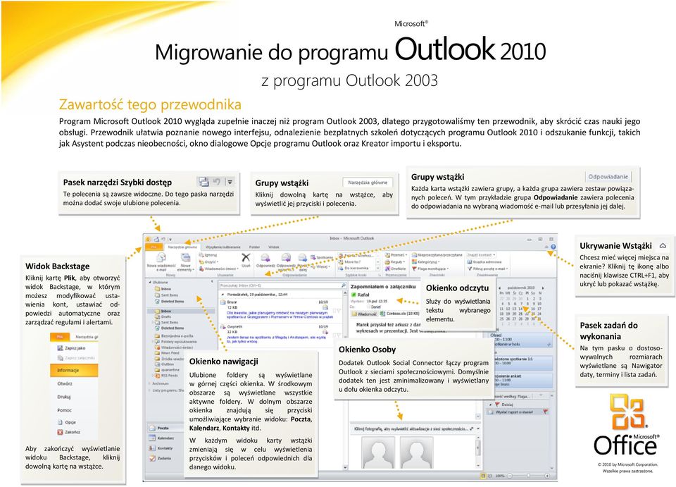 programu Outlook oraz Kreator importu i eksportu. Pasek narzędzi Szybki dostęp Te polecenia są zawsze widoczne. Do tego paska narzędzi można dodad swoje ulubione polecenia.