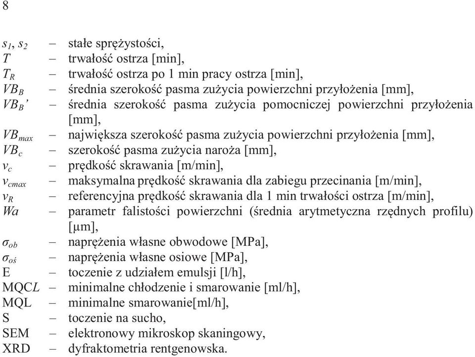pr dko skrawania dla zabiegu przecinania [m/min], v R referencyjna pr dko skrawania dla 1 min trwa o ci ostrza [m/min], Wa parametr falisto ci powierzchni ( rednia arytmetyczna rz dnych profilu)