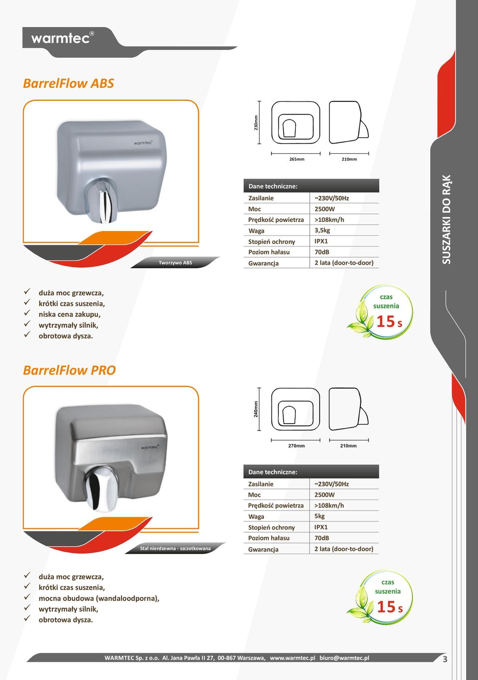 15 s 240mm BarrelFlow PRO 270mm 210mm Stal nierdzewna - szczotkowana duża moc grzewcza, krótki