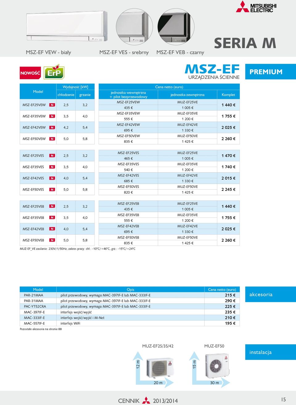 425 Komplet 1 440 1 755 2 025 2 260 MSZ-EF25VES 2,5 3,2 MSZ-EF35VES 3,5 4,0 MSZ-EF42VES 4,0 5,4 MSZ-EF50VES 5,0 5,8 MSZ-EF25VES MUZ-EF25VE 465 1 005 MSZ-EF35VES MUZ-EF35VE 540 1 200 MSZ-EF42VES