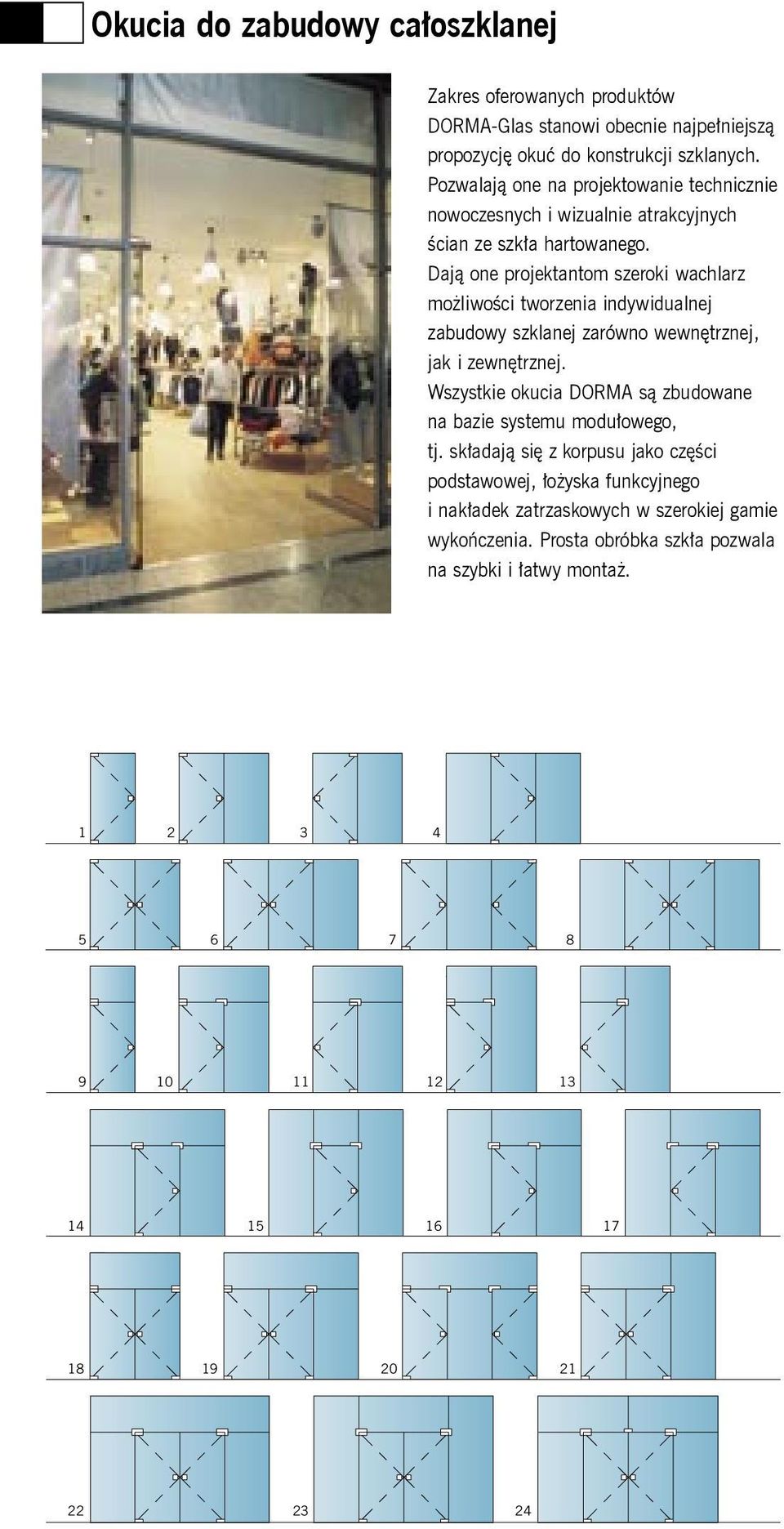 Dają one projektantom szeroki wachlarz możliwości tworzenia indywidualnej zabudowy szklanej zarówno wewnętrznej, jak i zewnętrznej.