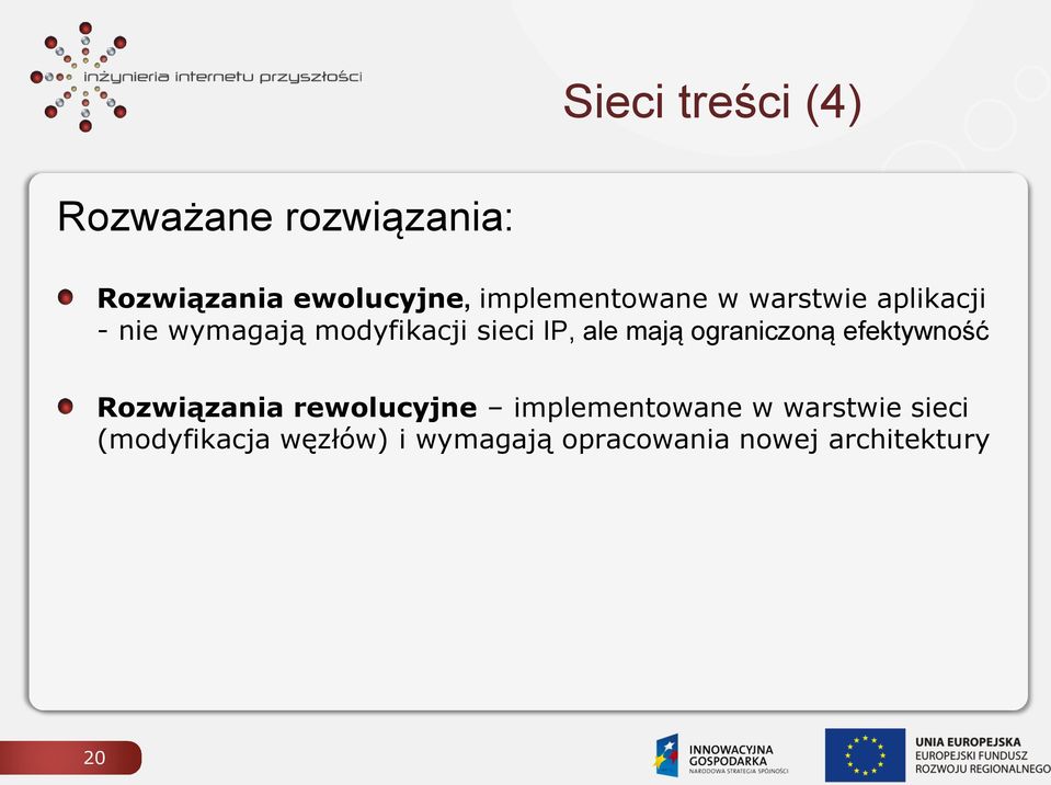 ale mają ograniczoną efektywność Rozwiązania rewolucyjne implementowane