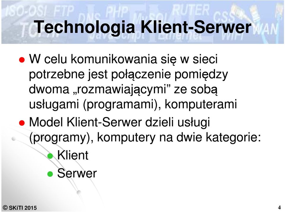 sobą usługami (programami), komputerami Model Klient-Serwer