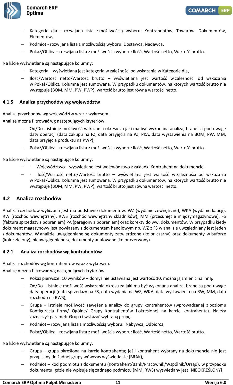 Na liście wyświetlane są następujące kolumny: Kategoria wyświetlana jest kategoria w zależności od wskazania w Kategorie dla, Ilość/Wartość netto/wartość brutto wyświetlana jest wartość w zależności