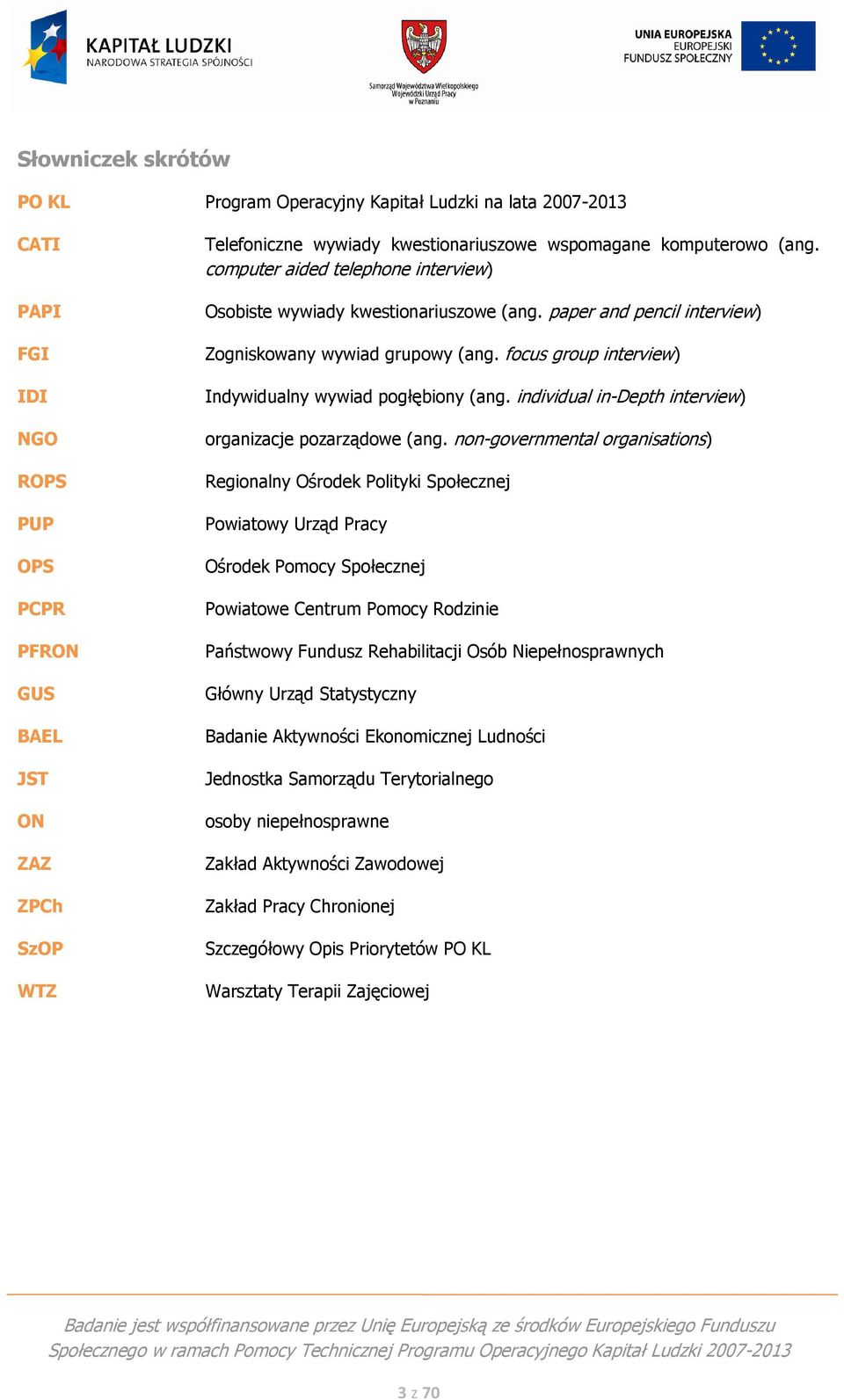 focus group interview) Indywidualny wywiad pogłębiony (ang. individual in-depth interview) organizacje pozarządowe (ang.