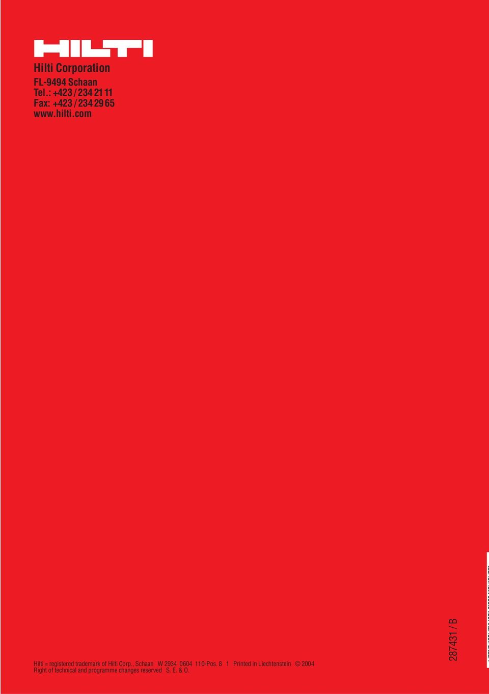 com Hilti = registered trademark of Hilti Corp.