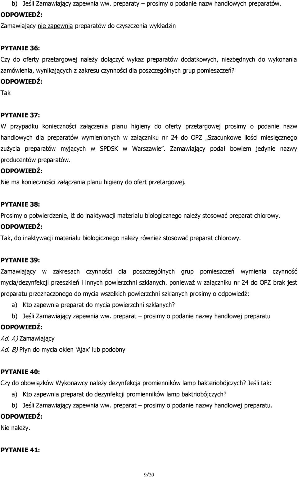 zakresu czynności dla poszczególnych grup pomieszczeń?