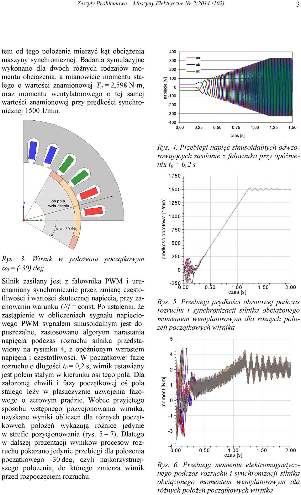 znamionowej przy prędkości synchronicznej 15 1/min. napięcie [V] 3 1-1 - -3 ua ub uc,,5,5,75 1, 1,5 1,5 Rys.