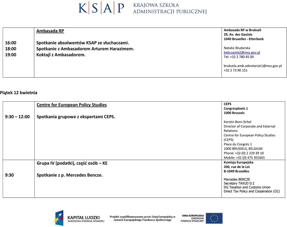 Grupa IV (podatki), część osób KE Spotkanie z p. Mercedes Bencze.