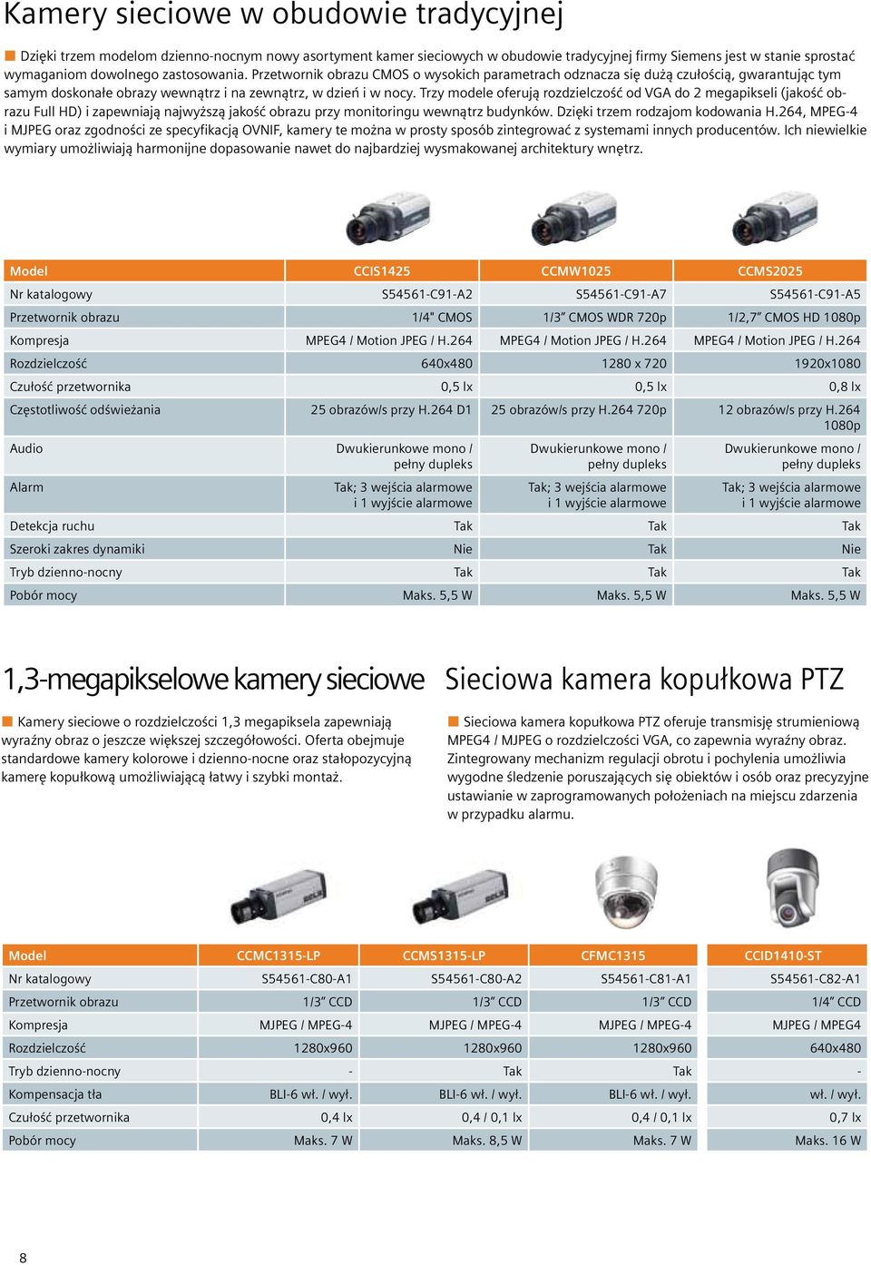 Trzy modele oferują rozdzielczość od VGA do 2 megapikseli (jakość obrazu Full HD) i zapewniają najwyższą jakość obrazu przy monitoringu wewnątrz budynków. Dzięki trzem rodzajom kodowania H.