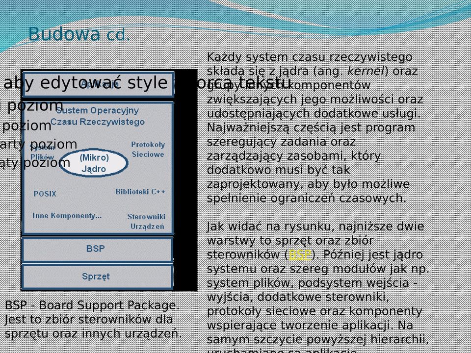 Najważniejszą częścią jest program szeregujący zadania oraz zarządzający zasobami, który dodatkowo musi być tak zaprojektowany, aby było możliwe spełnienie ograniczeń czasowych.