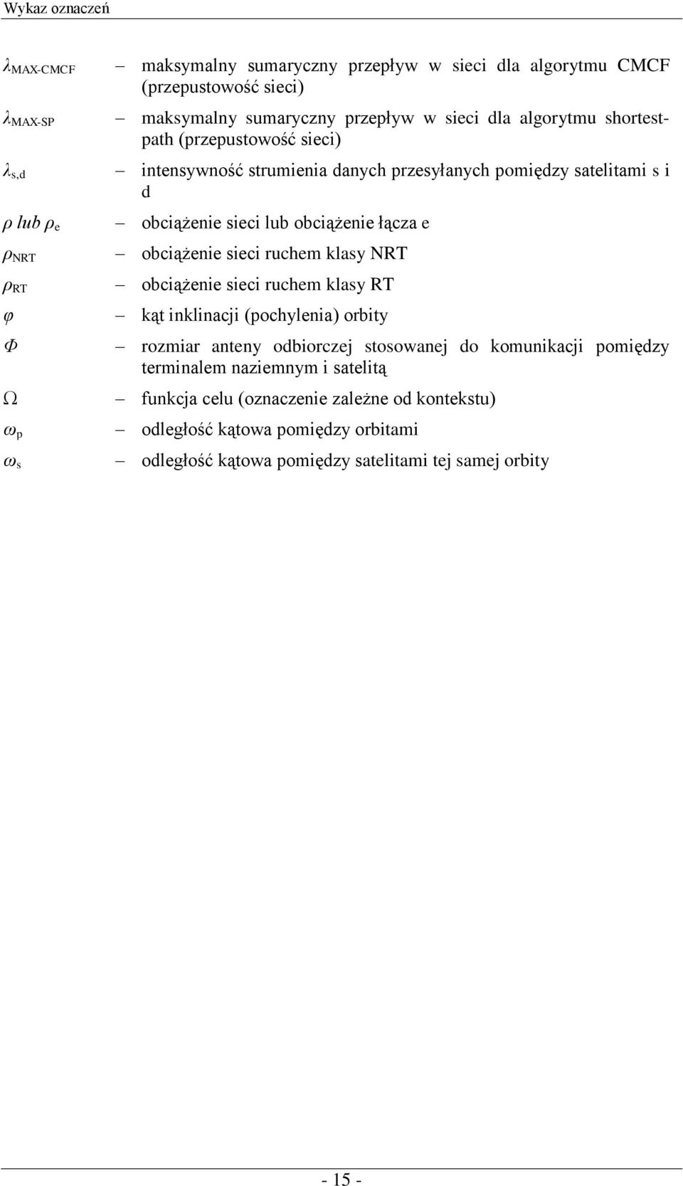 obciążenie łącza e obciążenie sieci ruchem klasy NRT obciążenie sieci ruchem klasy RT kąt inklinacji (pochylenia) orbity rozmiar anteny odbiorczej stosowanej do komunikacji