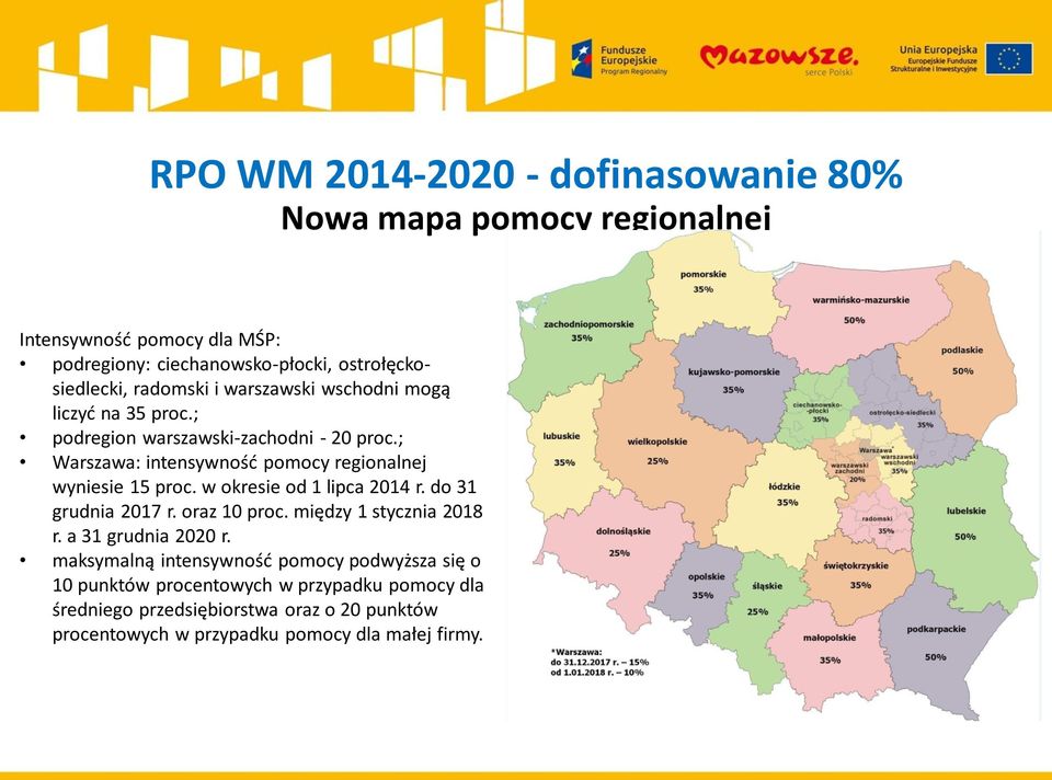 ; Warszawa: intensywność pomocy regionalnej wyniesie 15 proc. w okresie od 1 lipca 2014 r. do 31 grudnia 2017 r. oraz 10 proc. między 1 stycznia 2018 r.