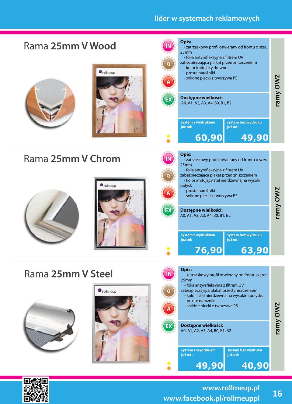 60,90 49,90 Rama 25mm V Chrom - zatrzaskowy profil otwierany od frontu o szer.