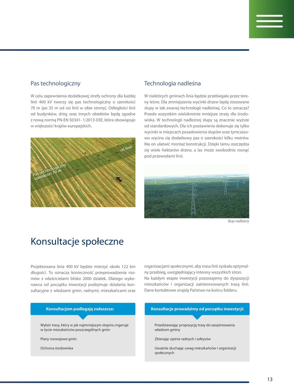oś linii Technologia nadleśna W niektórych gminach linia będzie przebiegała przez tereny leśne. Dla zmniejszenia wycinki drzew będą stosowane słupy w tak zwanej technologii nadleśnej. Co to oznacza?