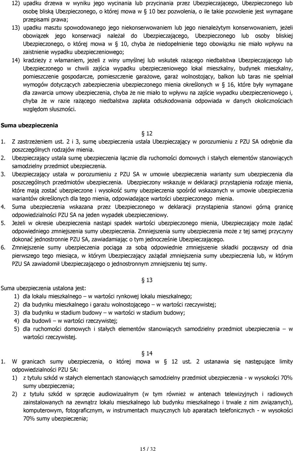 lub osoby bliskiej Ubezpieczonego, o której mowa w 10, chyba że niedopełnienie tego obowiązku nie miało wpływu na zaistnienie wypadku ubezpieczeniowego; 14) kradzieży z włamaniem, jeżeli z winy
