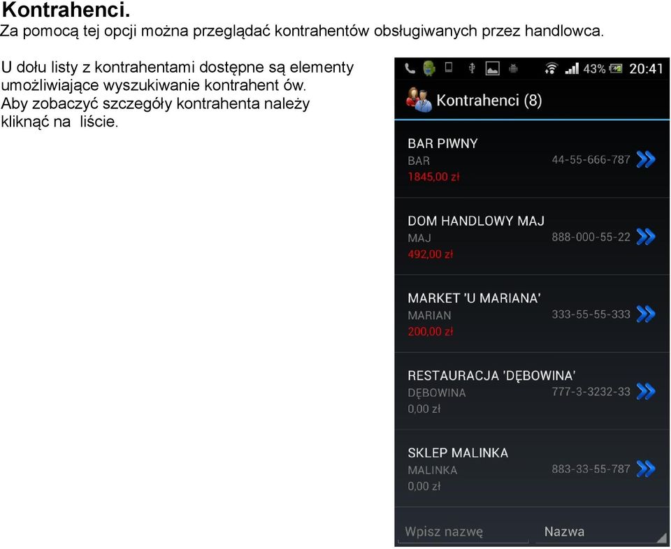 obsługiwanych przez handlowca.