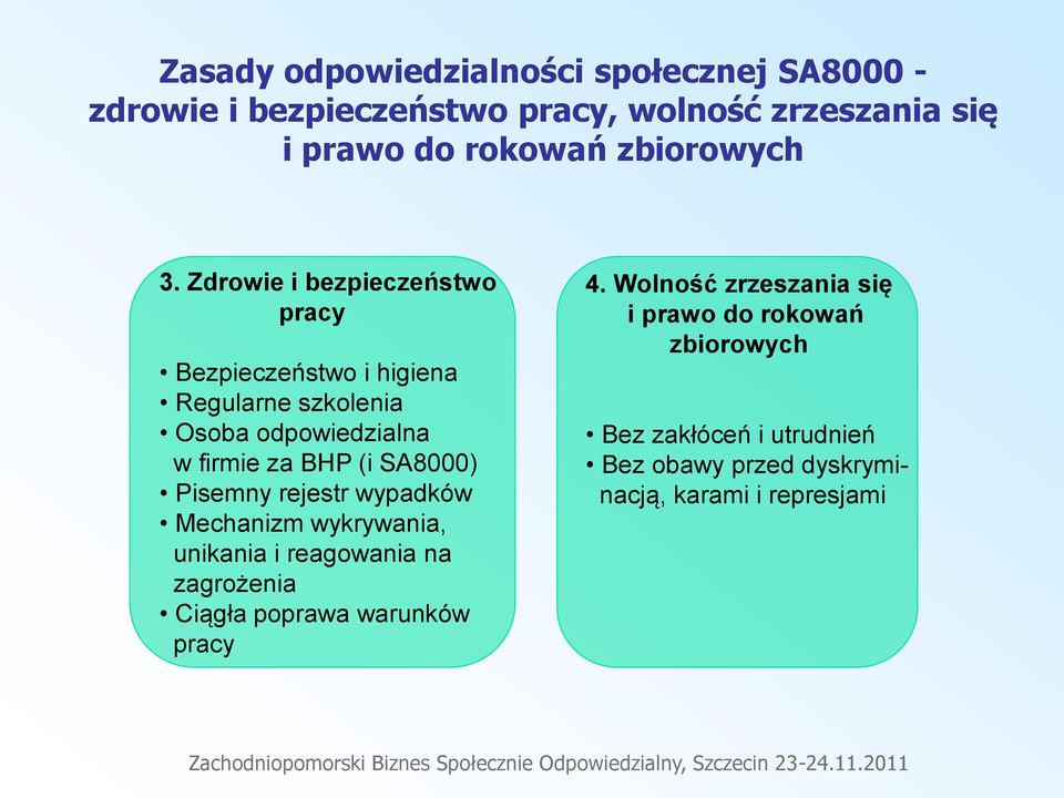 Zdrowie i bezpieczeństwo pracy Bezpieczeństwo i higiena Regularne szkolenia Osoba odpowiedzialna w firmie za BHP (i SA8000)