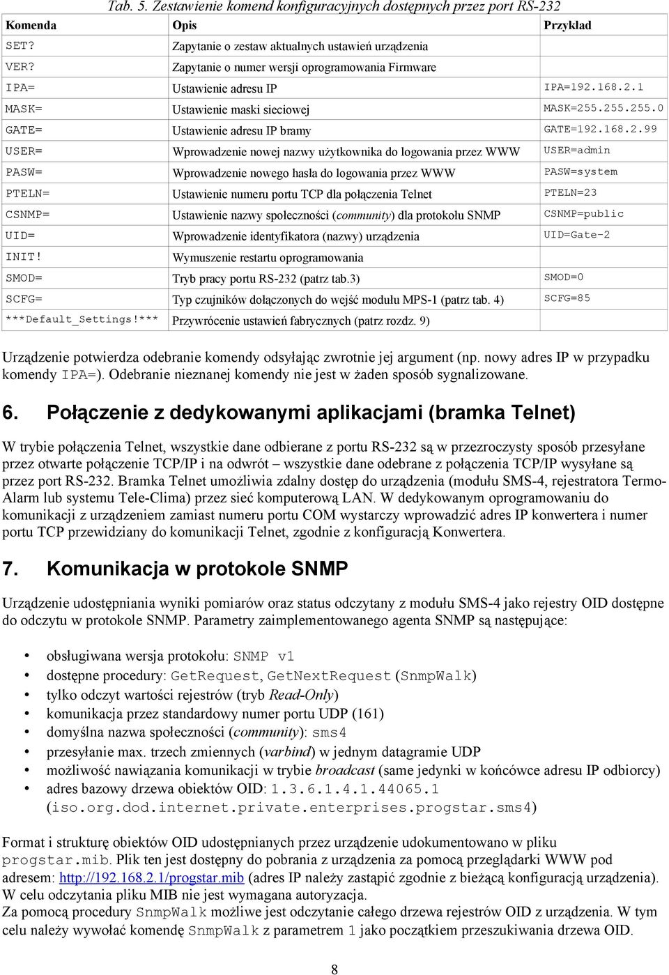 255.255.0 GATE= Ustawienie adresu IP bramy GATE=192.168.2.99 USER= Wprowadzenie nowej nazwy użytkownika do logowania przez WWW USER=admin PASW= Wprowadzenie nowego hasła do logowania przez WWW