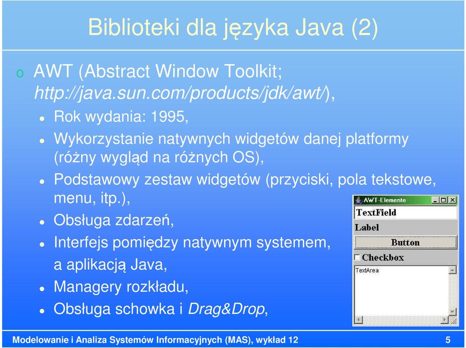 różnych OS), Podstawowy zestaw widgetów (przyciski, pola tekstowe, menu, itp.