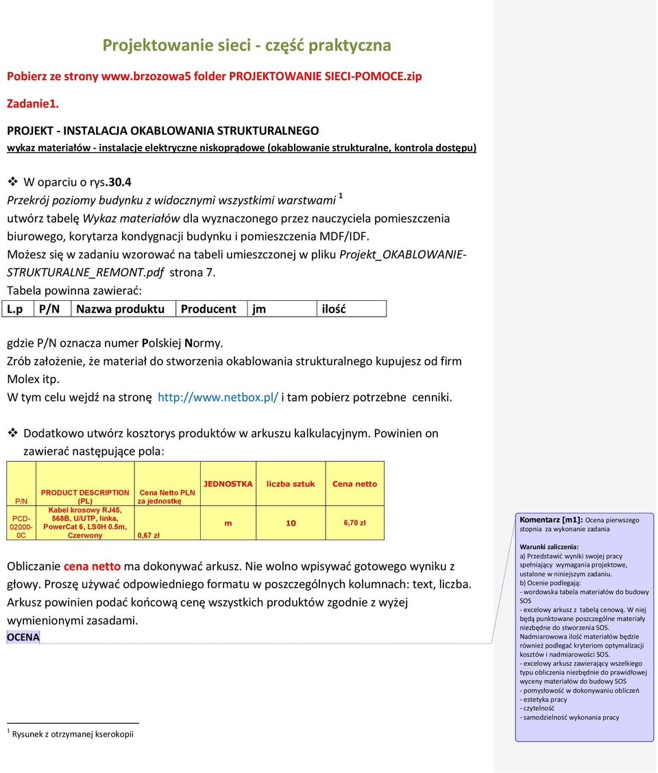 4 Przekrój poziomy budynku z widocznymi wszystkimi warstwami 1 utwórz tabelę Wykaz materiałów dla wyznaczonego przez nauczyciela pomieszczenia biurowego, korytarza kondygnacji budynku i pomieszczenia