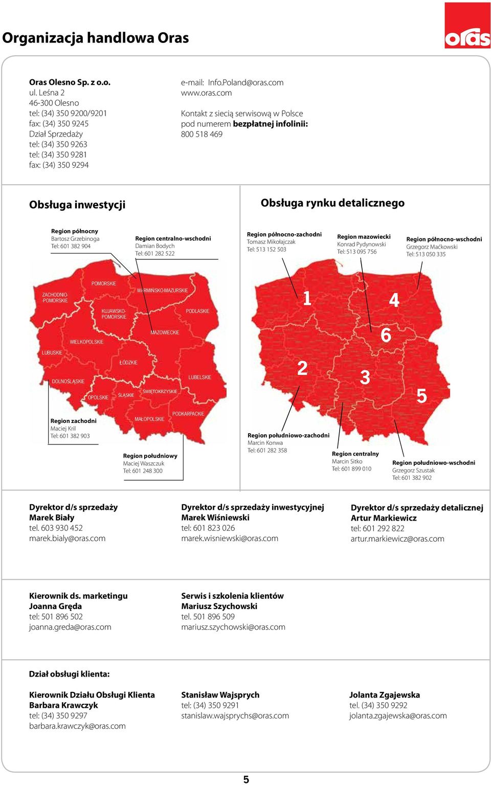 com Kontakt z siecią serwisową w Polsce pod numerem bezpłatnej infolinii: 800 8 69 Obsługa inwestycji Obsługa rynku detalicznego Region północny Bartosz Grzebinoga Tel: 60 8 90 Region