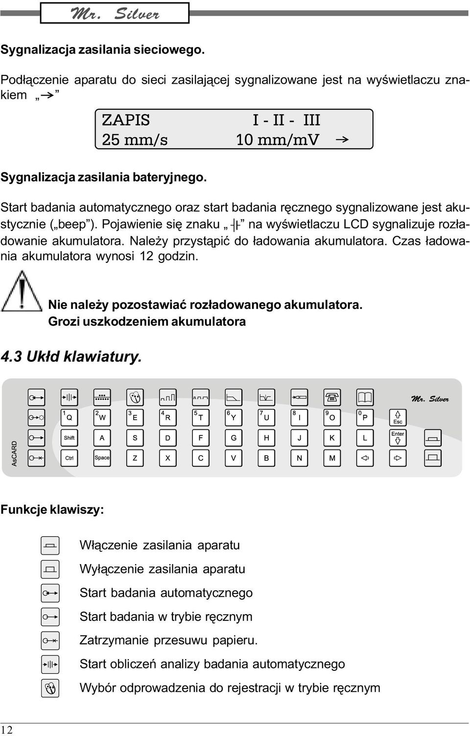 Nale y przyst¹piæ do ³adowania akumulatora. Czas ³adowania akumulatora wynosi 12 godzin. Nie nale y pozostawiaæ roz³adowanego akumulatora. Grozi uszkodzeniem akumulatora 4.3 Uk³d klawiatury.