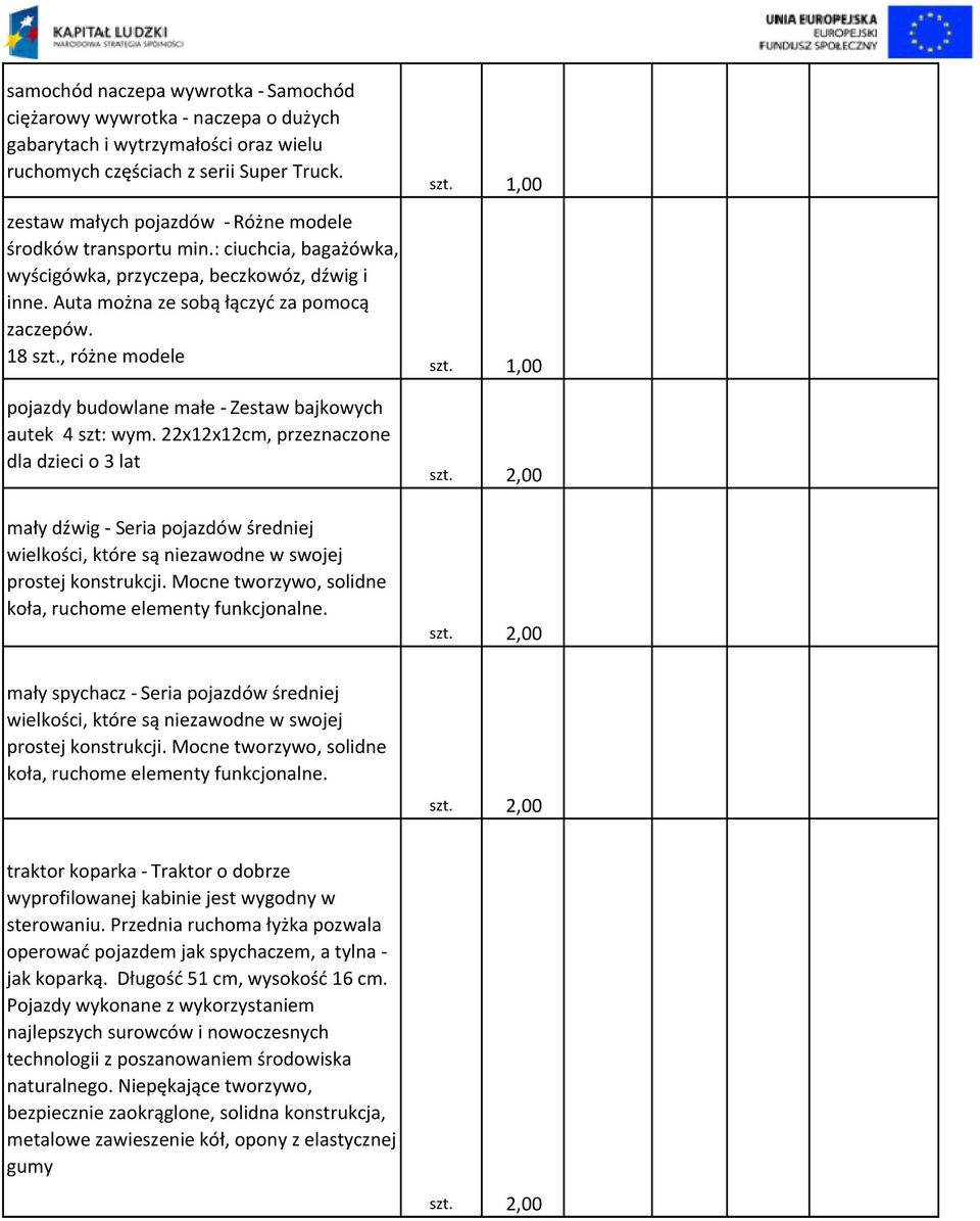 , różne modele pojazdy budowlane małe - Zestaw bajkowych autek 4 szt: wym.