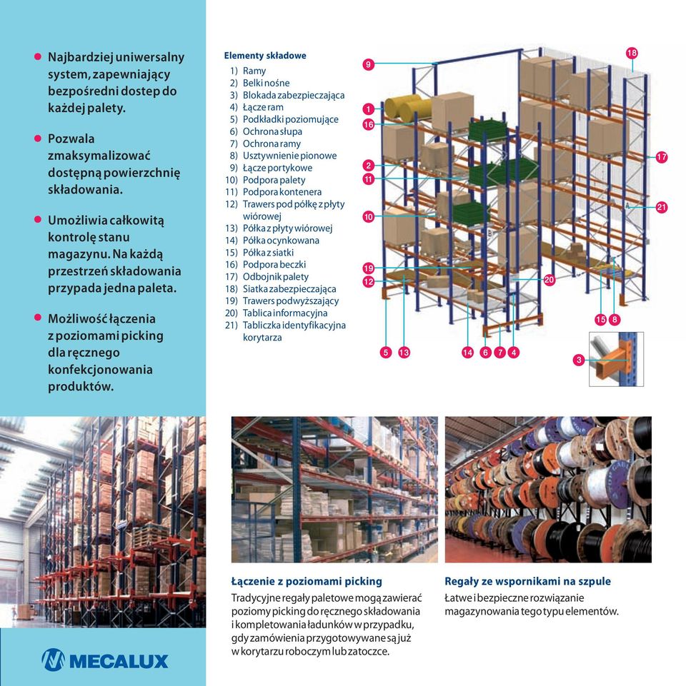 Elementy składowe 1) Ramy 2) Belki nośne 3) Blokada zabezpieczająca 4) Łącze ram 5) Podkładki poziomujące 6) Ochrona słupa 7) Ochrona ramy 8) Usztywnienie pionowe 9) Łącze portykowe 10) Podpora