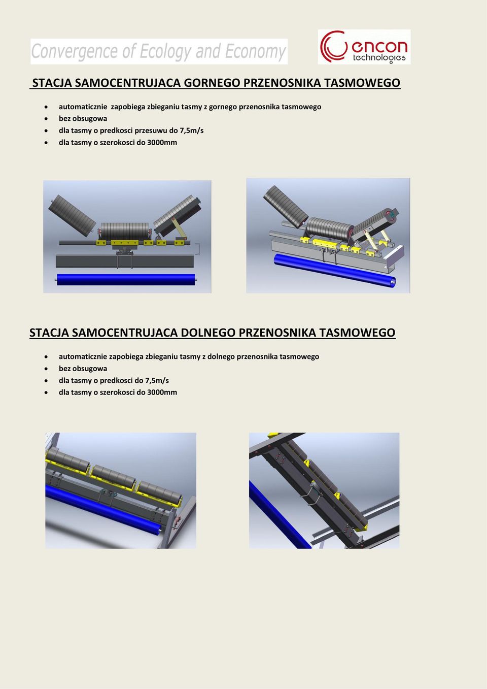 3000mm STACJA SAMOCENTRUJACA DOLNEGO PRZENOSNIKA TASMOWEGO automaticznie zapobiega zbieganiu tasmy z