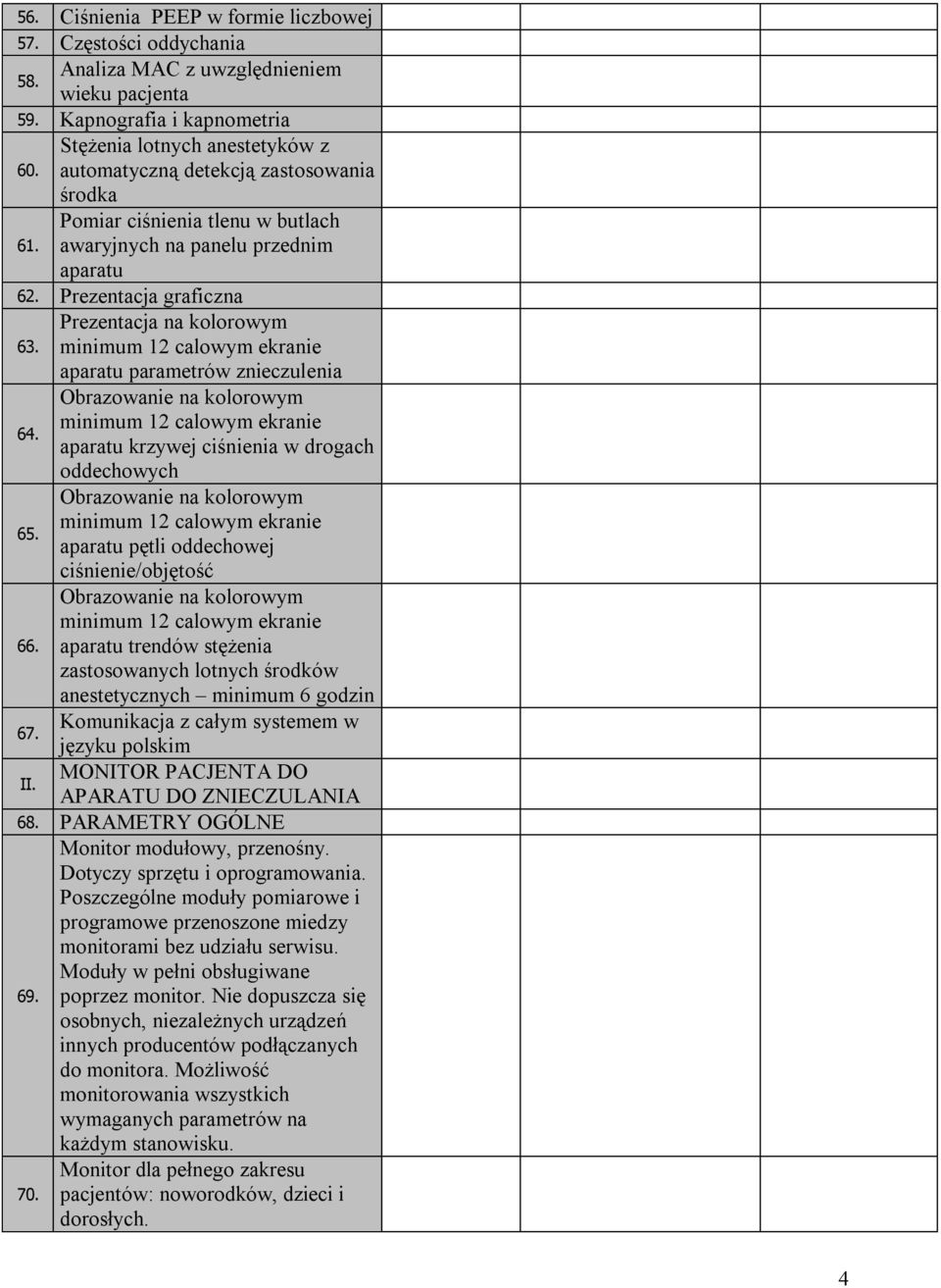 minimum 12 calowym ekranie aparatu parametrów znieczulenia Obrazowanie na kolorowym minimum 12 calowym ekranie 64.