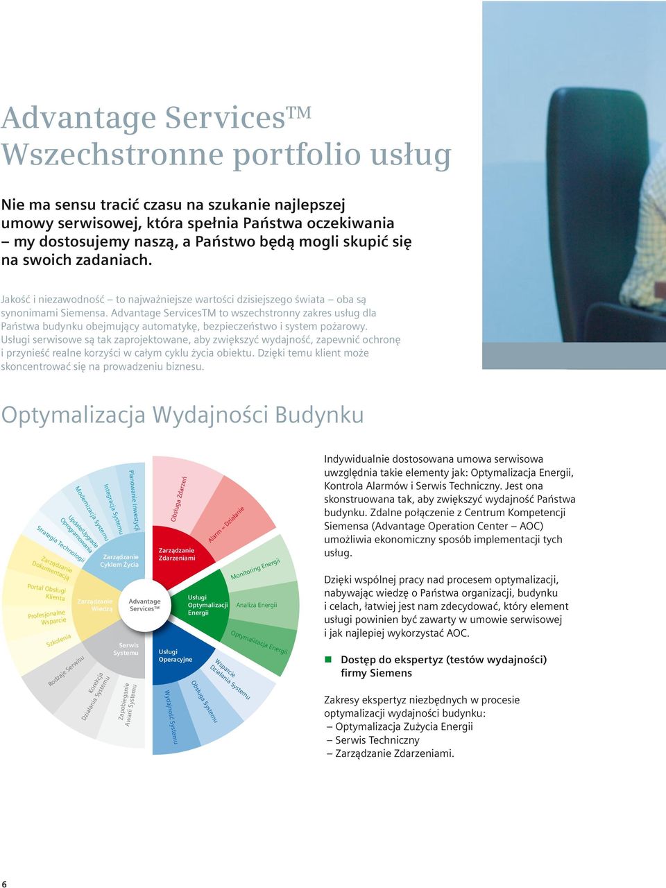 Advantage ServicesTM to wszechstronny zakres usług dla Państwa budynku obejmujący automatykę, bezpieczeństwo i system pożarowy.