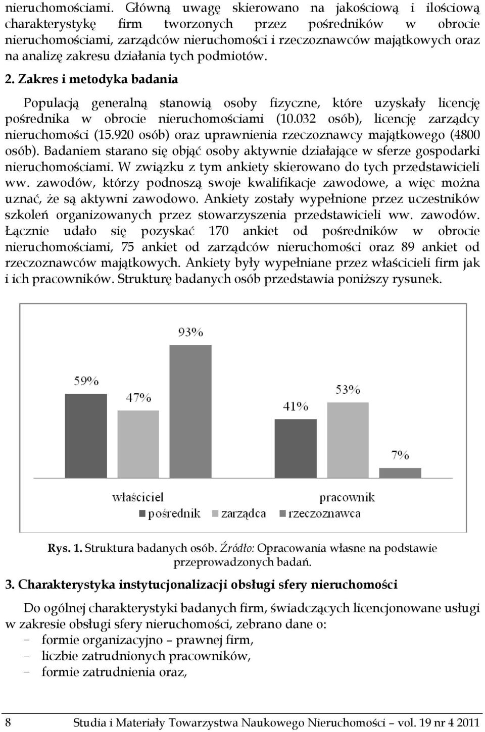 zakresu działania tych podmiotów. 2. Zakres i metodyka badania Populacją generalną stanowią osoby fizyczne, które uzyskały licencję pośrednika w obrocie nieruchomościami (10.