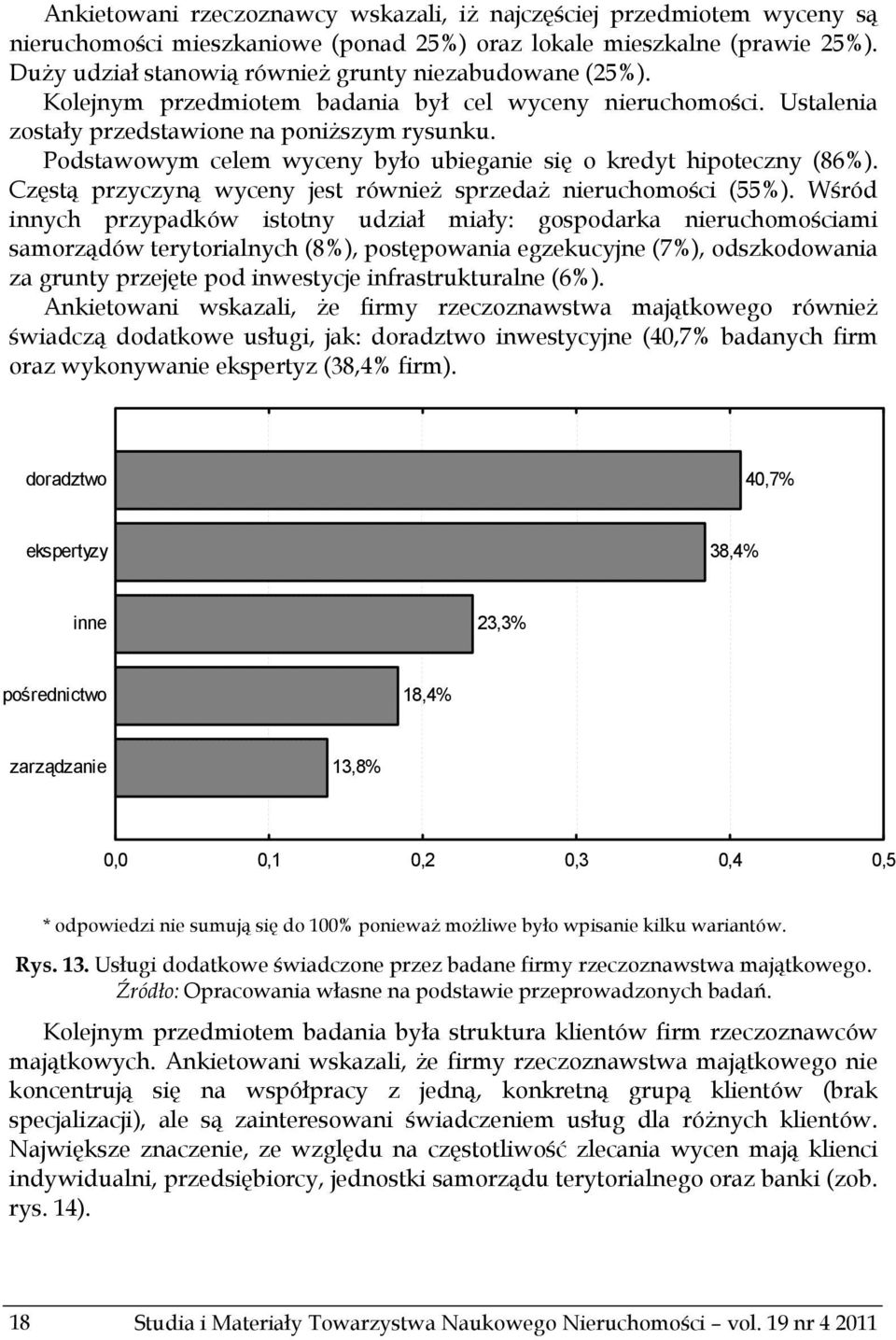 Podstawowym celem wyceny było ubieganie się o kredyt hipoteczny (86%). Częstą przyczyną wyceny jest również sprzedaż nieruchomości (55%).